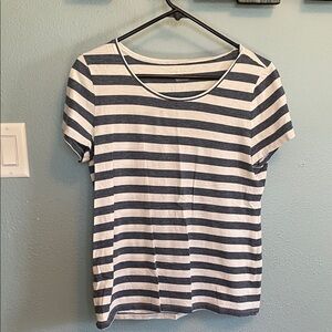 Ann Taylor Blue and White Striped Short Sleeve Tee